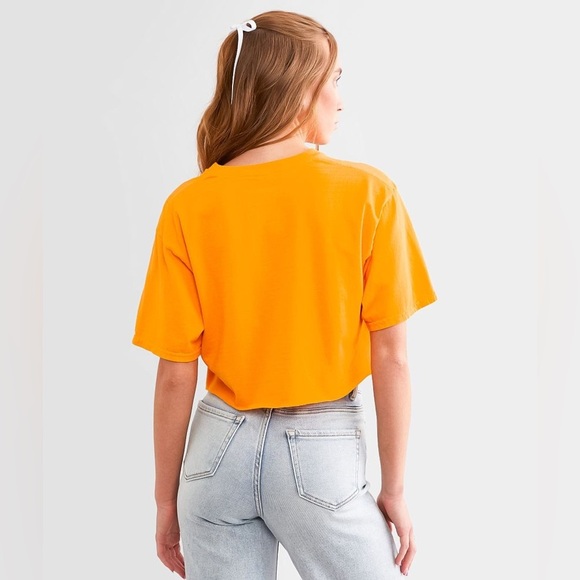 Junk Food Clothing Happiness Cropped Tee in Color Blazing Orange, Size XS - Picture 2 of 3